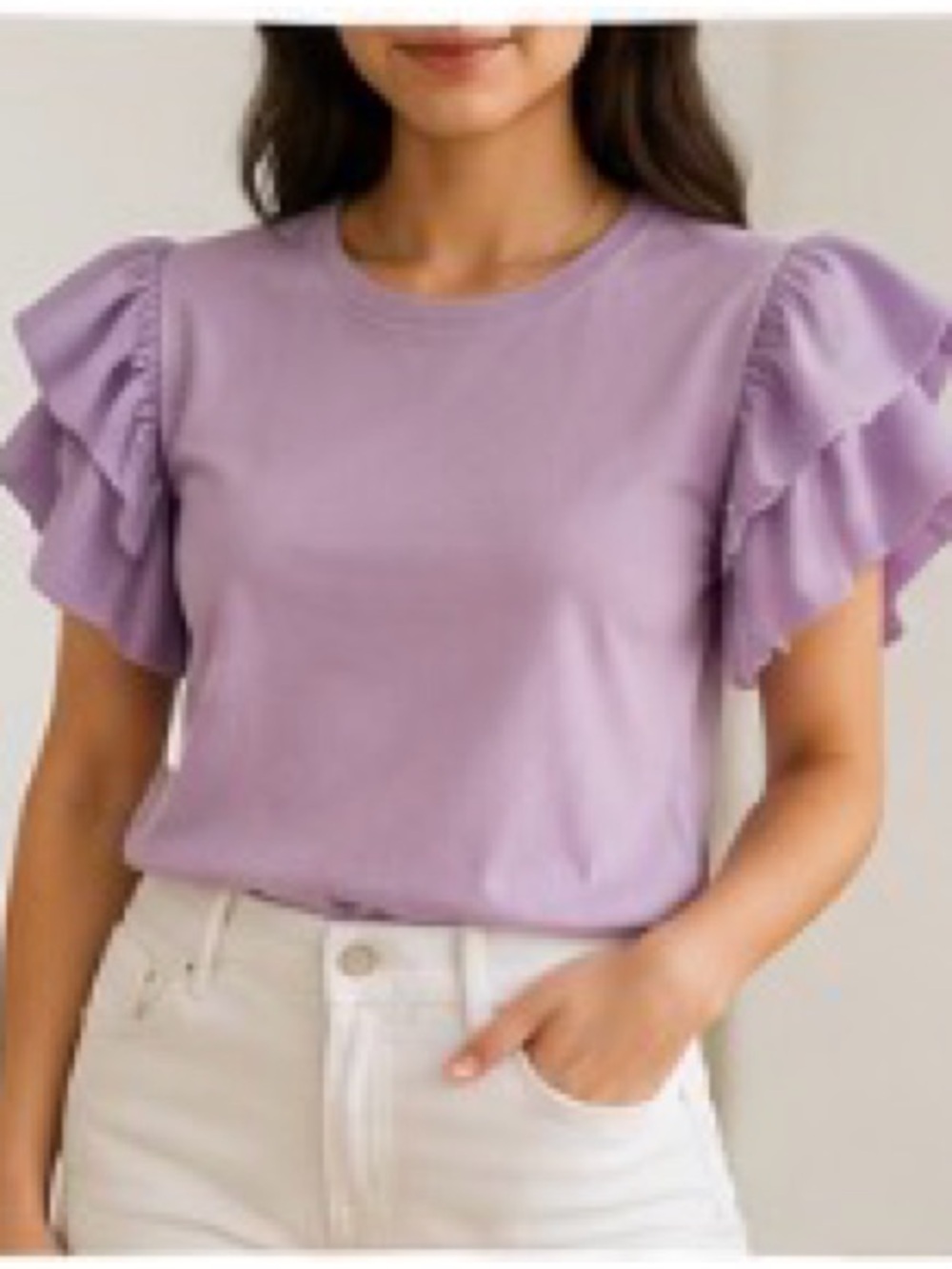 Express Lavender Ruffle Sleeve Tee